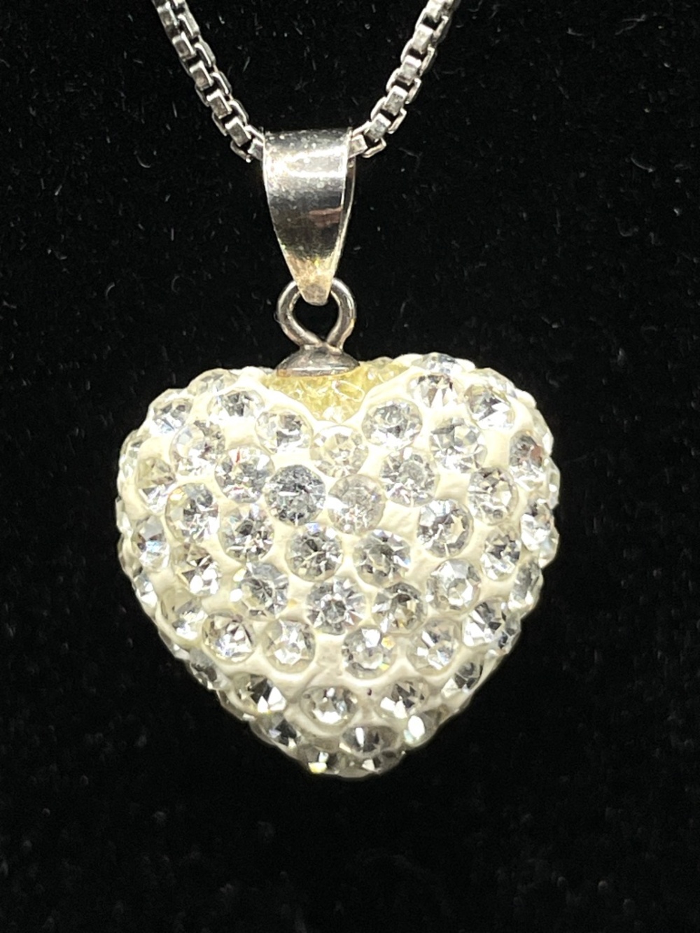 Sterling Silver Pave Rhinestone Puffy Heart Pendant Necklace